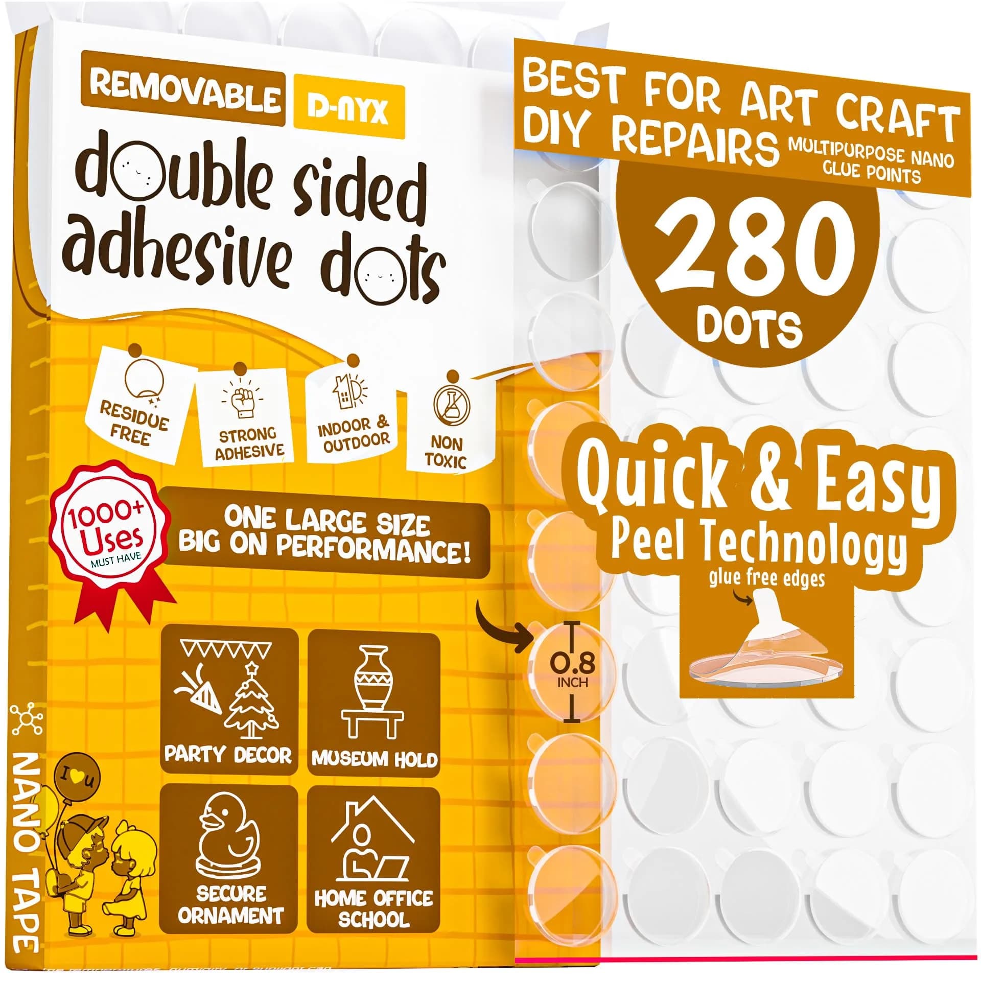 D-NYX Clear Adhesive Tape Dots 280 Count | Double-Sided, Removable, Waterproof - main product image
