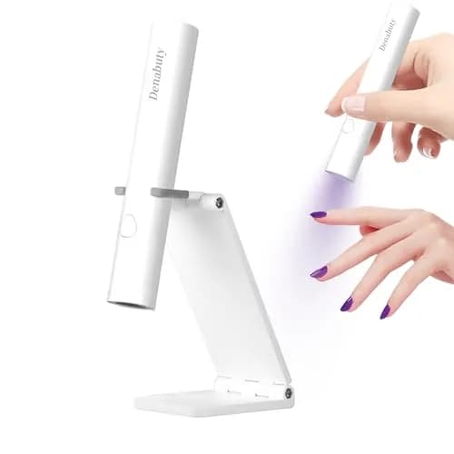Denabuty Mini UV LED Nail Lamp Handheld with Stand, 11.3cm (4.4in) White | Portable Gel Nail Curing Light thumbnail 1