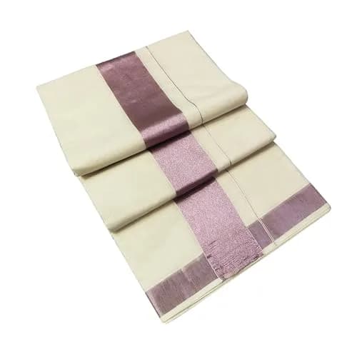 TEXATION Plain Cotton Kasavu Saree with Running Blouse 5.5m (18.04 ft) | Authentic Kerala Weave for Festivals thumbnail 2