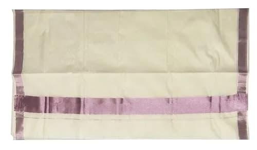TEXATION Plain Cotton Kasavu Saree with Running Blouse 5.5m (18.04 ft) | Authentic Kerala Weave for Festivals thumbnail 3