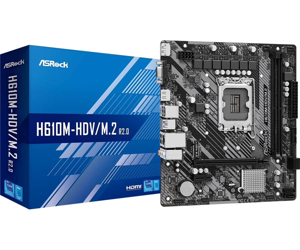 ASRock H610M-HDV/M.2 R2.0 Micro-ATX Motherboard Supports 12th/13th/14th Gen Intel, DDR4 3200, PCIe 4.0, Ultra M.2, Triple Display | Black