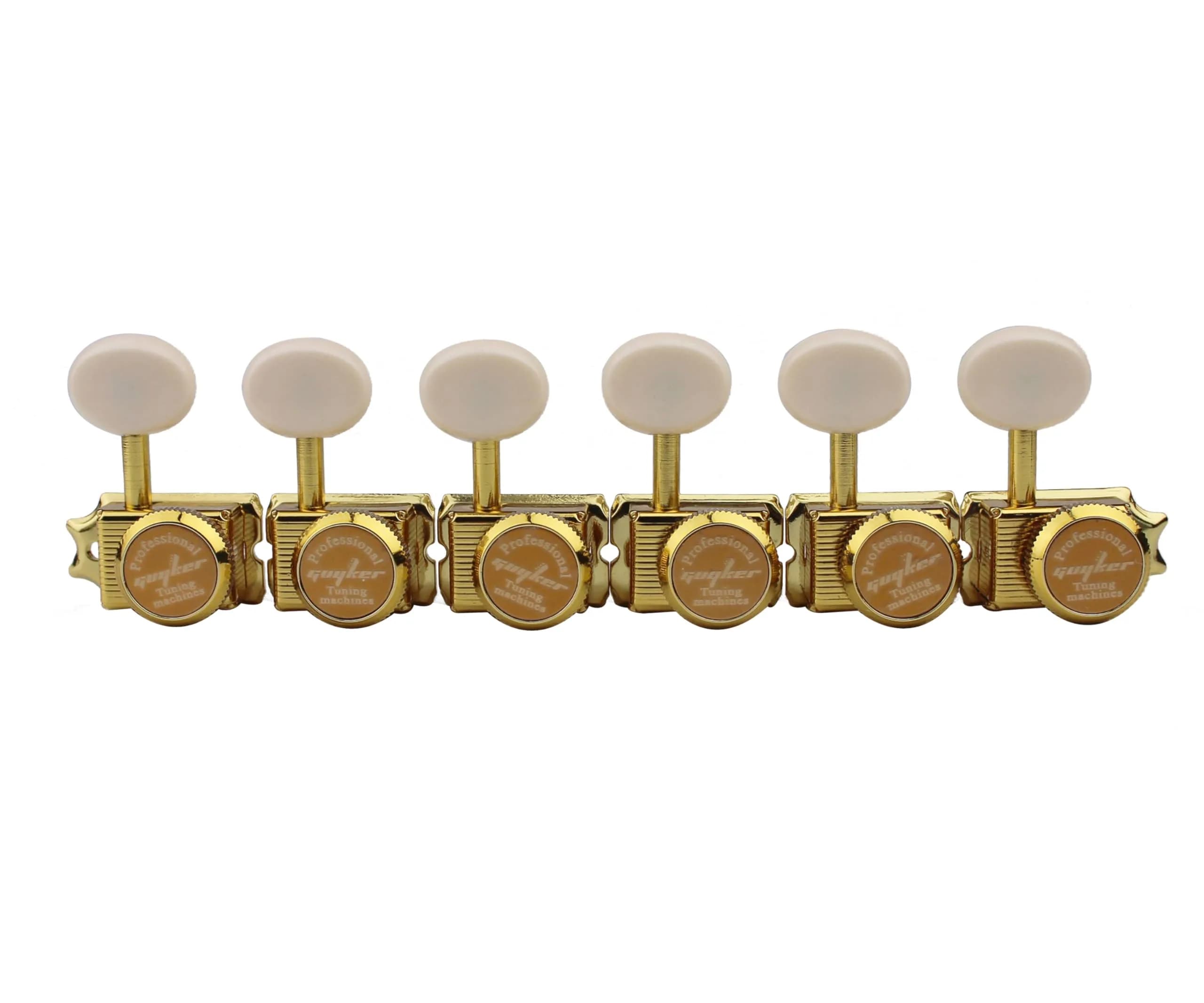 guyker 6 Inline Vintage Guitar Lock String Tuners – Locking Tuning Key Pegs for Electric, Folk or Acoustic Guitars – Gold, Cream Handle | Finer Tuning & Stability — gold - cream handle