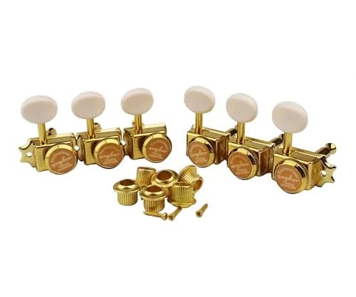 guyker 6 Inline Vintage Guitar Lock String Tuners – Locking Tuning Key Pegs for Electric, Folk or Acoustic Guitars – Gold, Cream Handle | Finer Tuning & Stability thumbnail 2