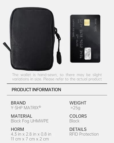 Y-SHP MATRIX EDC Wallet Pouch Black Fog UHMWPE 10.9cm (4.3in) | RFID Blocking Zipper Wallet thumbnail 2