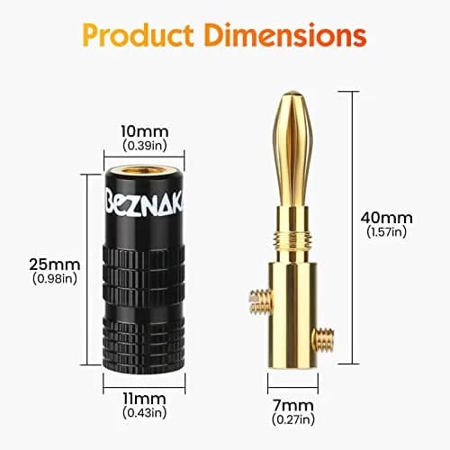 Beznaka Banana Plugs with Dual Set Screws, Black and Red Aluminum Shell, 12-Pack | Gold-Plated Brass Contacts for Pristine Audio thumbnail 5