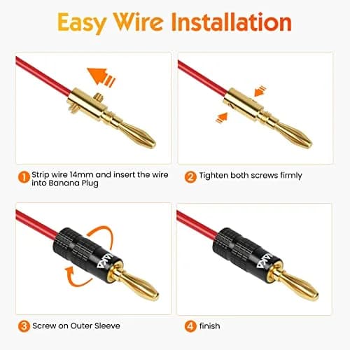 Beznaka Banana Plugs with Dual Set Screws, Black and Red Aluminum Shell, 12-Pack | Gold-Plated Brass Contacts for Pristine Audio thumbnail 6