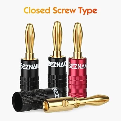 Beznaka Banana Plugs with Dual Set Screws, Black and Red Aluminum Shell, 12-Pack | Gold-Plated Brass Contacts for Pristine Audio thumbnail 3