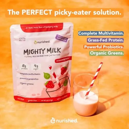 Nurished Mighty Strawberry Milk 11.1oz | Kids Daily Protein & Multivitamin with Probiotics thumbnail 3