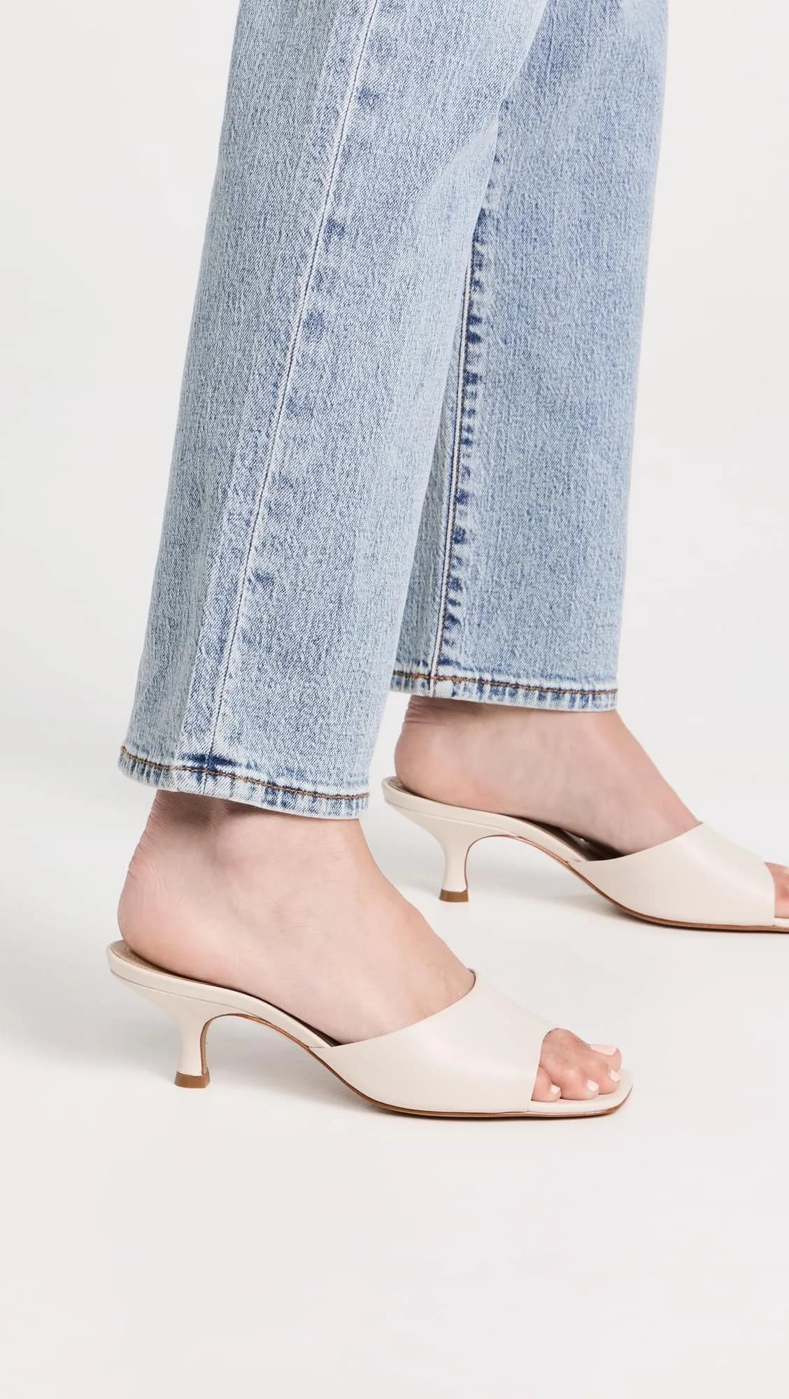 SCHUTZ Dethalia Slide Heels Pearl 9 Medium US | Open Toe, Kitten Heel, Leather Upper thumbnail 2