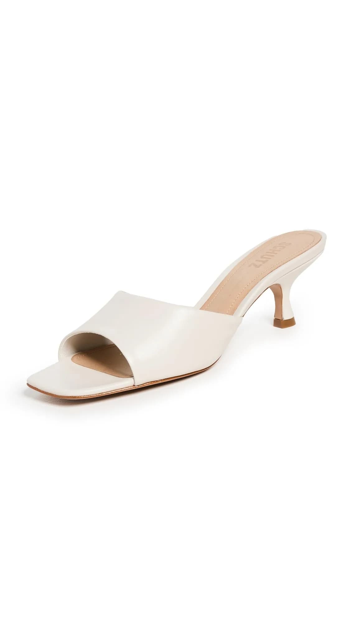SCHUTZ Women's Dethalia Slide Heels Pearl 8.5 Medium US | Open Toe Block Heel
