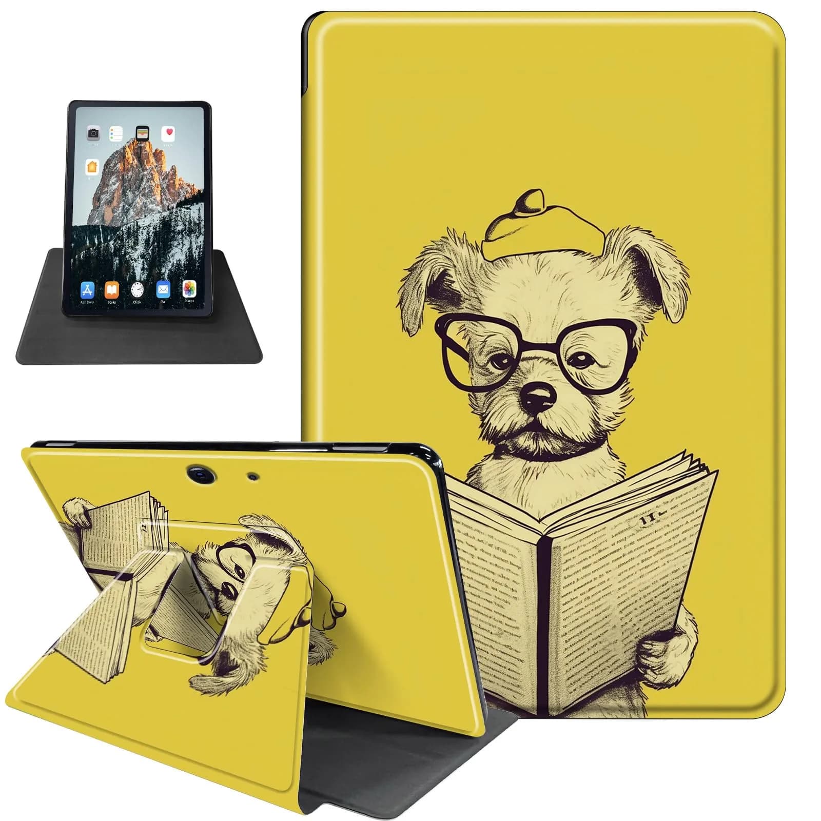 RMJKXQZG Surface Pro Case with TPU Buffer & PU Leather, 12.3 Inch | Auto Wake/Sleep, 360 Swivel Stand, Shockproof — Reading Puppy