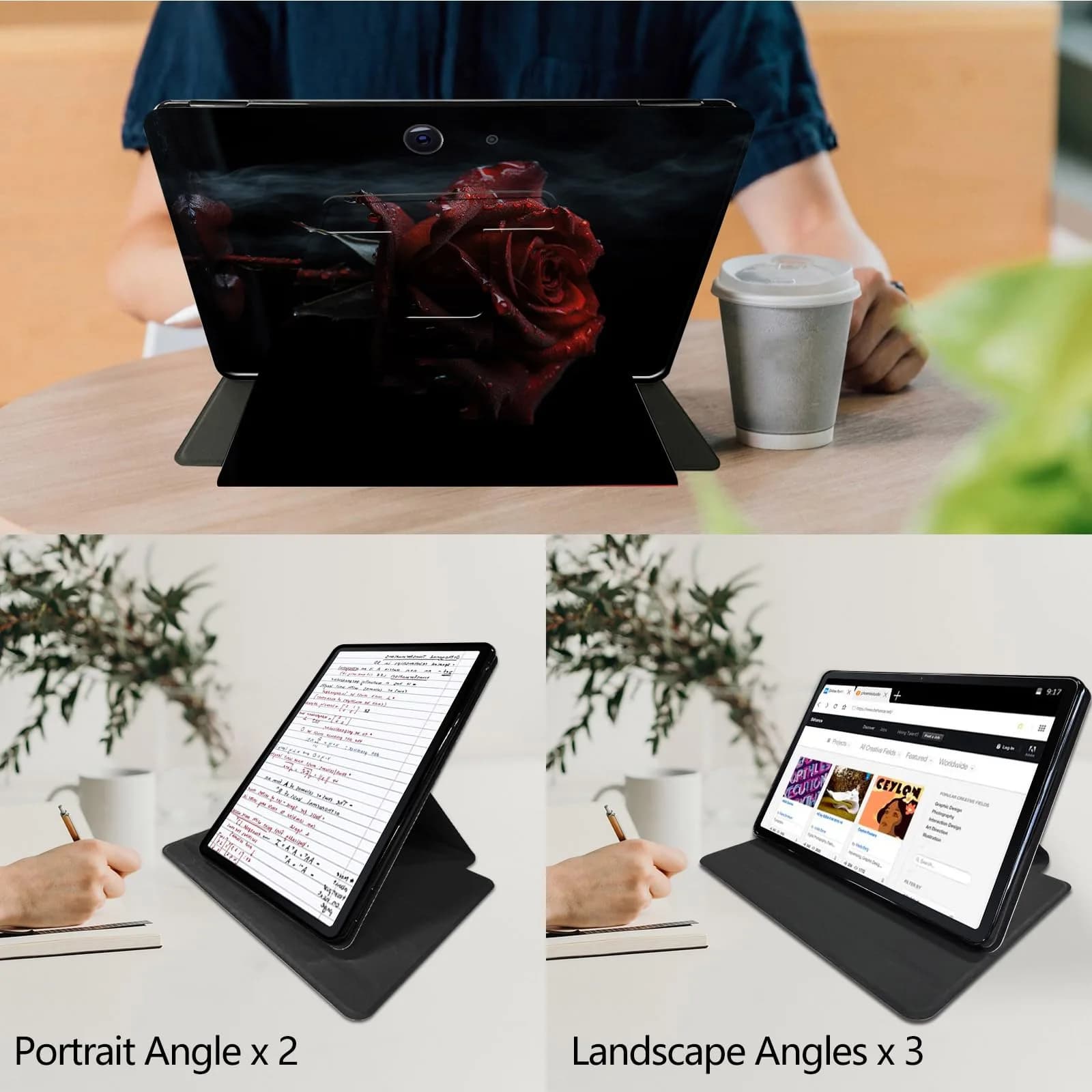 RMJKXQZG Microsoft Surface Pro 7/6/5/4 Case with Soft TPU Buffer, PU Leather, 360° Swivel Stand, Auto Wake/Sleep, Shockproof, Roses in The Rain thumbnail 7