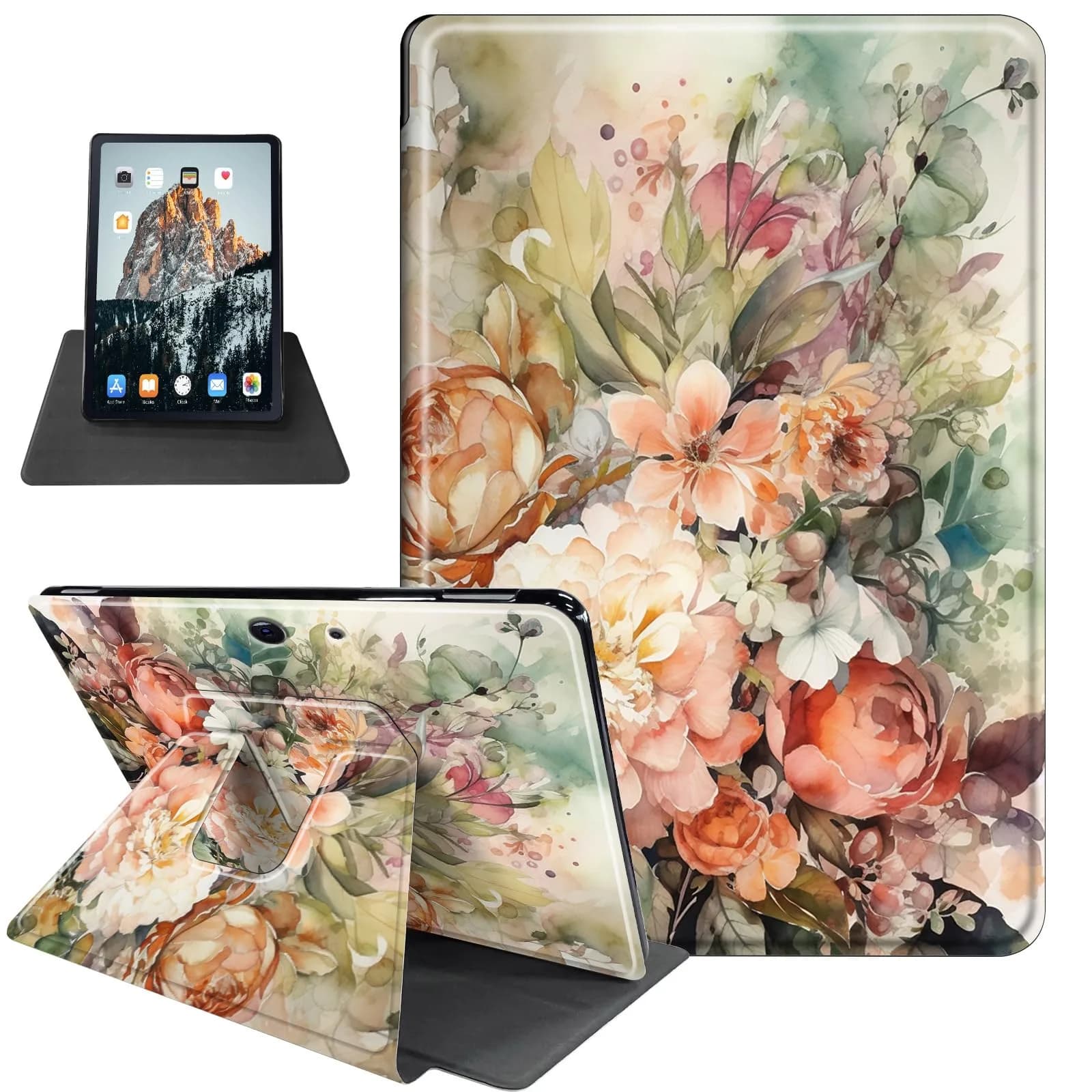 RMJKXQZG Microsoft Surface Pro Case - TPU Buffer, PU Leather, 360 Swivel Stand, Auto Wake/Sleep, Shockproof, Color Collision — Flowers In Full Bloom / Microsoft Surface Pro 7/6/5/4 12.3 Inch