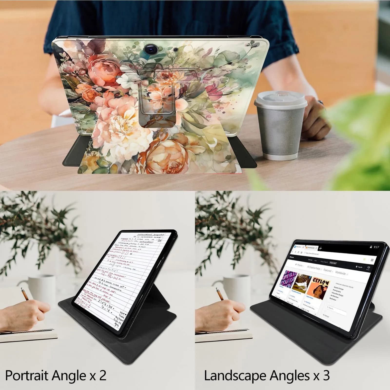 RMJKXQZG Microsoft Surface Pro Case with Soft TPU Buffer, PU Leather Cover, 360 Swivel Stand, Auto Wake/Sleep, Shockproof Flowers in Full Bloom | 12.3 Inch thumbnail 7