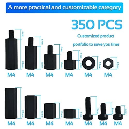 COMRUN M2.5 Black Nylon Hex Spacer Standoff Screw Nut Set Assortment Kit 350PCS | For PCB Motherboards & Raspberry Pi thumbnail 2