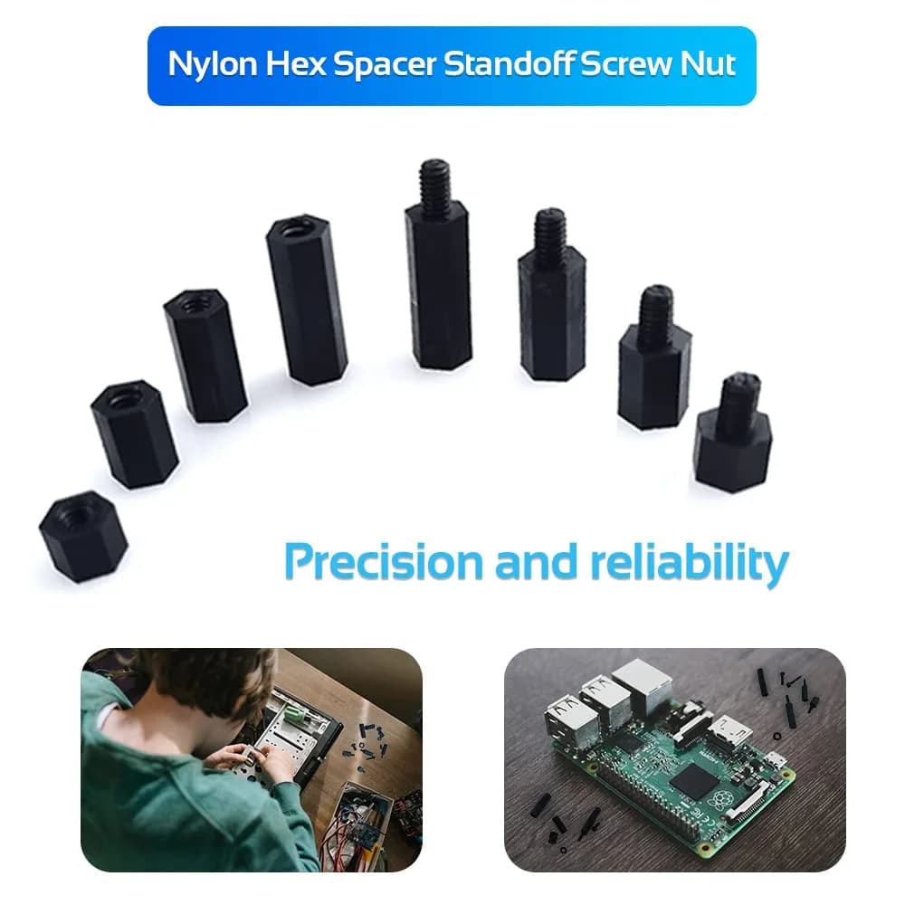 COMRUN M2.5 Black Nylon Hex Spacer Standoff Screw Nut Set Assortment Kit 350PCS | For PCB Motherboards & Raspberry Pi - view 4