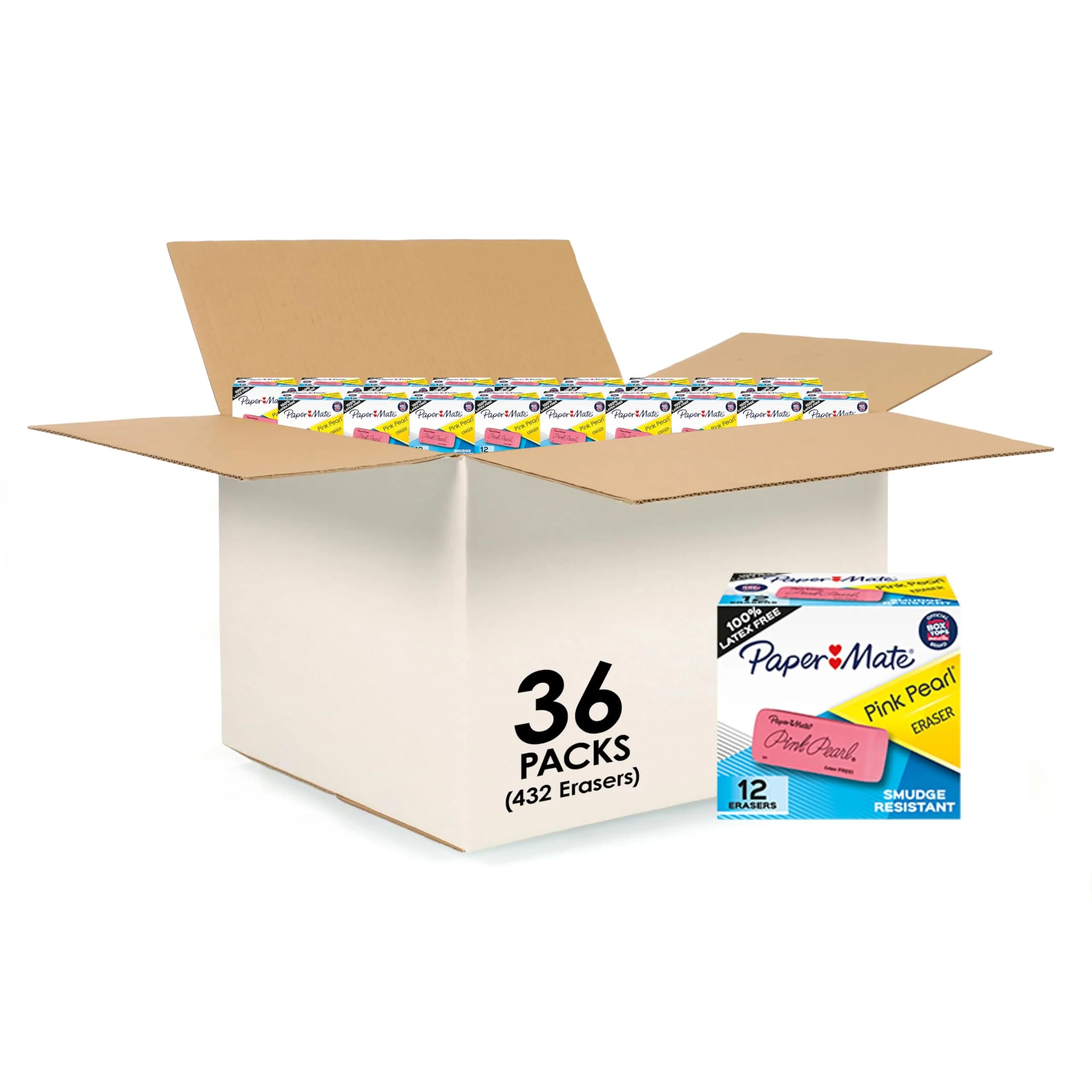 Paper Mate Pink Pearl Erasers, Large, Pack of 36 | Smudge-Resistant & Precise - main product image