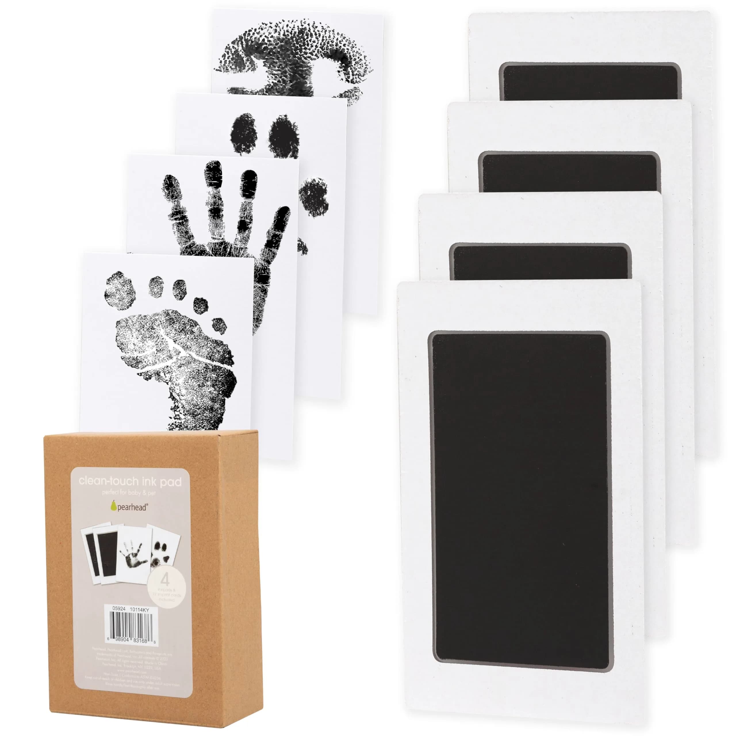 Pearhead Inkless Baby Hand and Footprint Kit | Mess-Free Clean Touch Ink Pad for Newborn Keepsake, Zero Ink on Skin, 2.25" x 3.5" Prints — Black