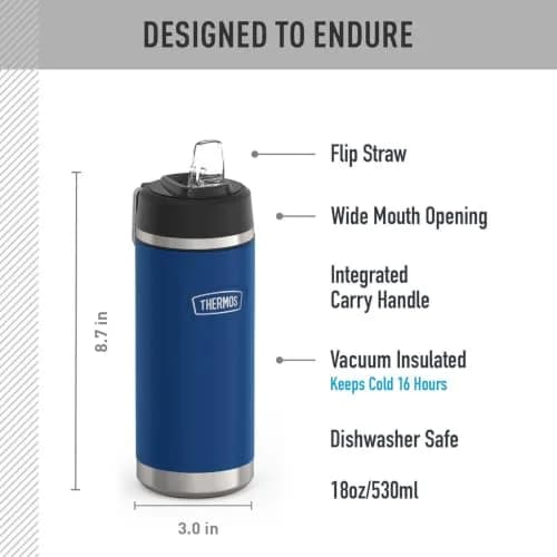 THERMOS ICON SERIES 18oz Water Bottle Navy | Vacuum Insulated with Straw Lid thumbnail 2