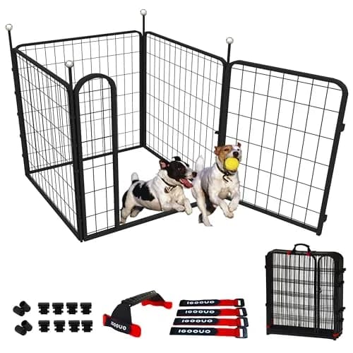 IGOOUO Portable Dog Crates & Playpen, 32'' Metal Pet Pen for Small/Medium Dogs | Indoor/Outdoor, Rustproof, Easy-Carry Straps thumbnail 1