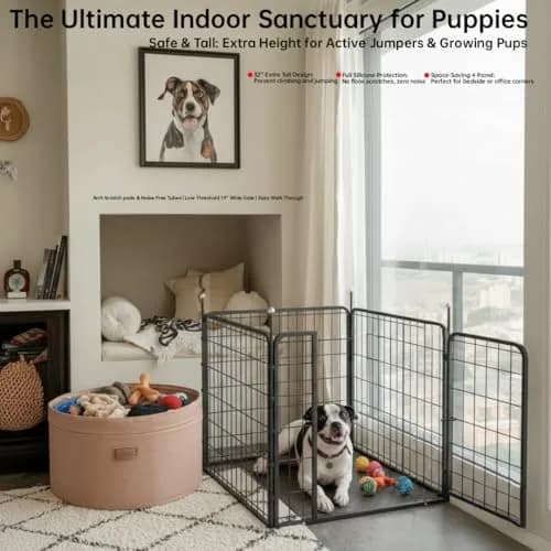 IGOOUO Portable Dog Crates & Playpen, 32'' Metal Pet Pen for Small/Medium Dogs | Indoor/Outdoor, Rustproof, Easy-Carry Straps thumbnail 2