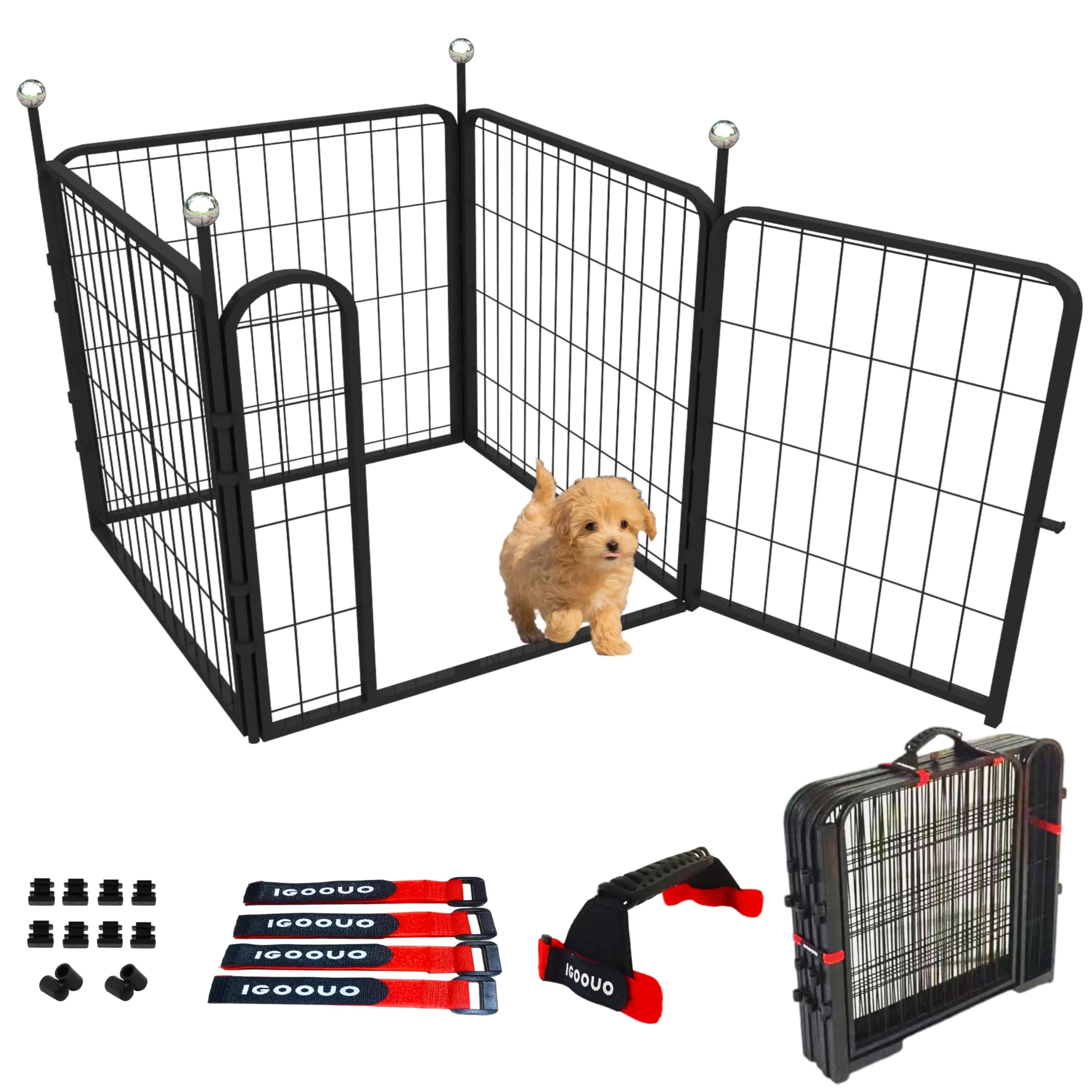 IGOOUO Puppy Playpen 24'' Portable Dog Playpen for Small Dogs | Easy-Carry, Rustproof & Versatile — 4 Panels