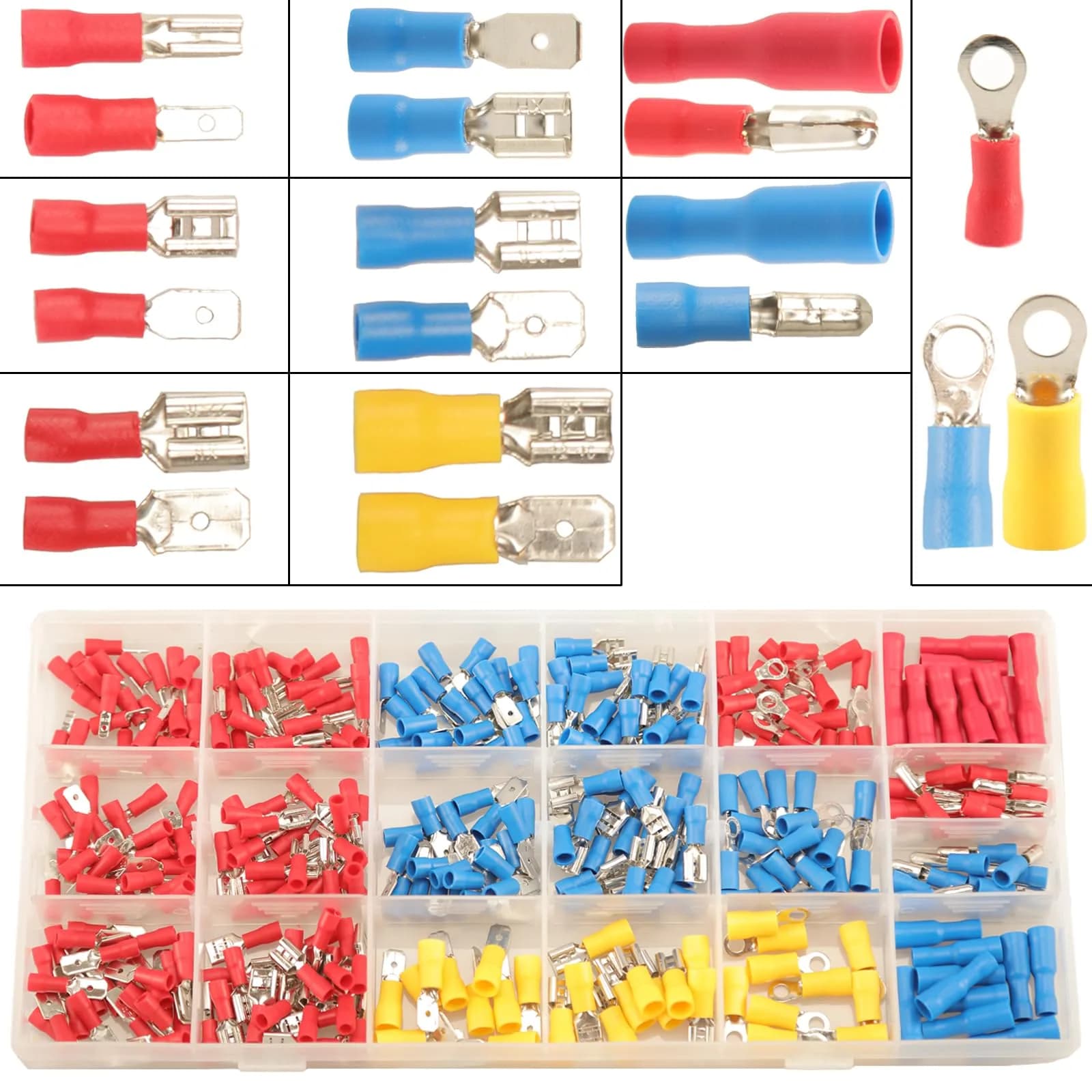 Feggizuli 350pcs Crimp Connectors 19 Types Copper, Red, Blue, Yellow | Quick, Safe & Long-Lasting — 350pcs