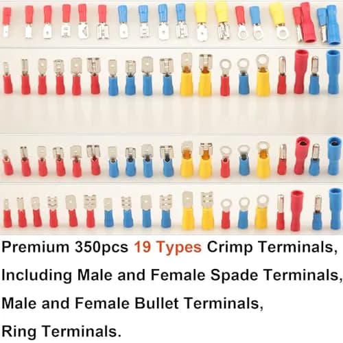 Feggizuli 350pcs Crimp Connectors 19 Types Copper, Red, Blue, Yellow | Quick, Safe & Long-Lasting thumbnail 2