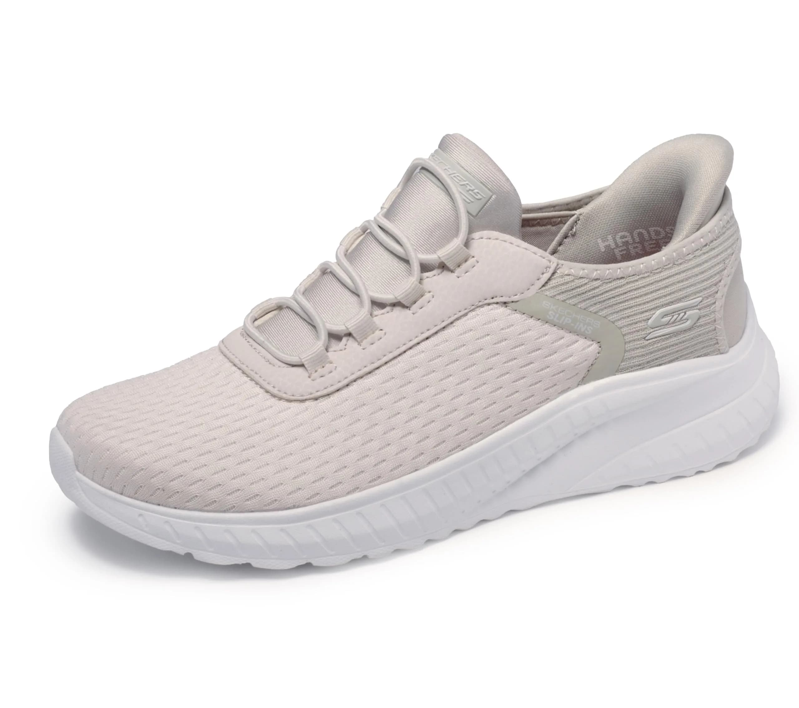 Skechers Women's Hands Free Slip-ins BOBS Squad Chaos - Off-White, Size 8 Wide | Cushioned Memory Foam, Breathable Knit — Off-white