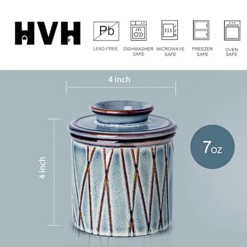 HVH Ceramic Butter Crock with Lid | Water-Sealed French Butter Keeper for Countertop (4x4 inches, 198g) thumbnail 4