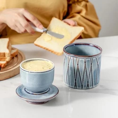HVH Ceramic Butter Crock with Lid | Water-Sealed French Butter Keeper for Countertop (4x4 inches, 198g) thumbnail 7