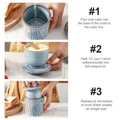 HVH Ceramic Butter Crock with Lid | Water-Sealed French Butter Keeper for Countertop (4x4 inches, 198g) thumbnail 3