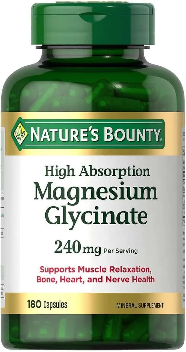 Nature's Bounty High Absorption Magnesium Glycinate 240mg Capsules, 180 Count | Supports Muscle Relaxation & Bone Health - main product image