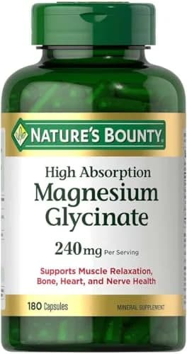 Nature's Bounty High Absorption Magnesium Glycinate 240mg 180 Capsules | Supports Muscle Relaxation, Bone, Heart & Nerve Health - main product image