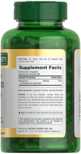 Nature's Bounty High Absorption Magnesium Glycinate 240mg 180 Capsules | Supports Muscle Relaxation, Bone, Heart, and Nerve Health thumbnail 2