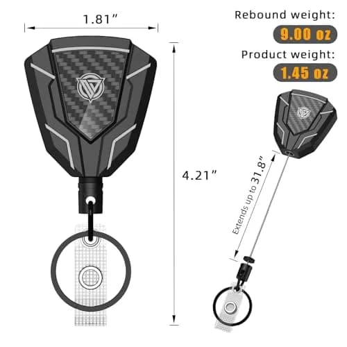 Oaridey Heavy Duty Retractable Keychain with Belt Clip | Carbon Fiber Front, 31.8in Extendable, 9oz Capacity thumbnail 4