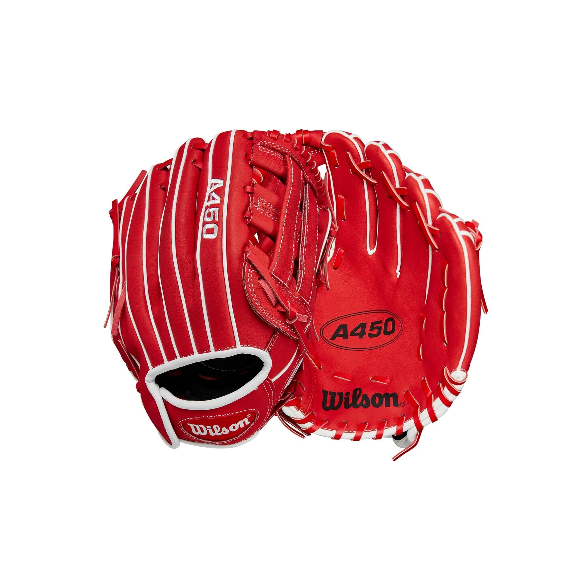 Wilson 2026 A450 Bananas 11" Infield Baseball Glove | Youth Right Hand Throw, Yellow/Navy/Neon Green — Red/White / 11 / Left Hand Throw
