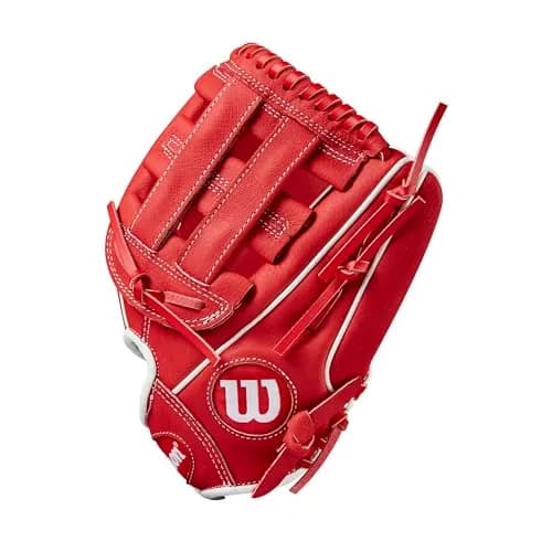 Wilson A450 11” Youth Infield Baseball Glove Left Hand Throw Red/White | Lightweight Durable Fit thumbnail 4