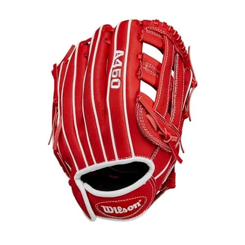Wilson A450 11” Youth Infield Baseball Glove Left Hand Throw Red/White | Lightweight Durable Fit thumbnail 2