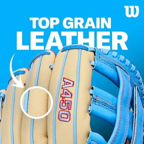 Wilson A450™ 11.5” Youth Infield Baseball Glove - Left Hand Throw, Grey/Black/Yellow | Game-Ready Feel for Young Fielders thumbnail 7