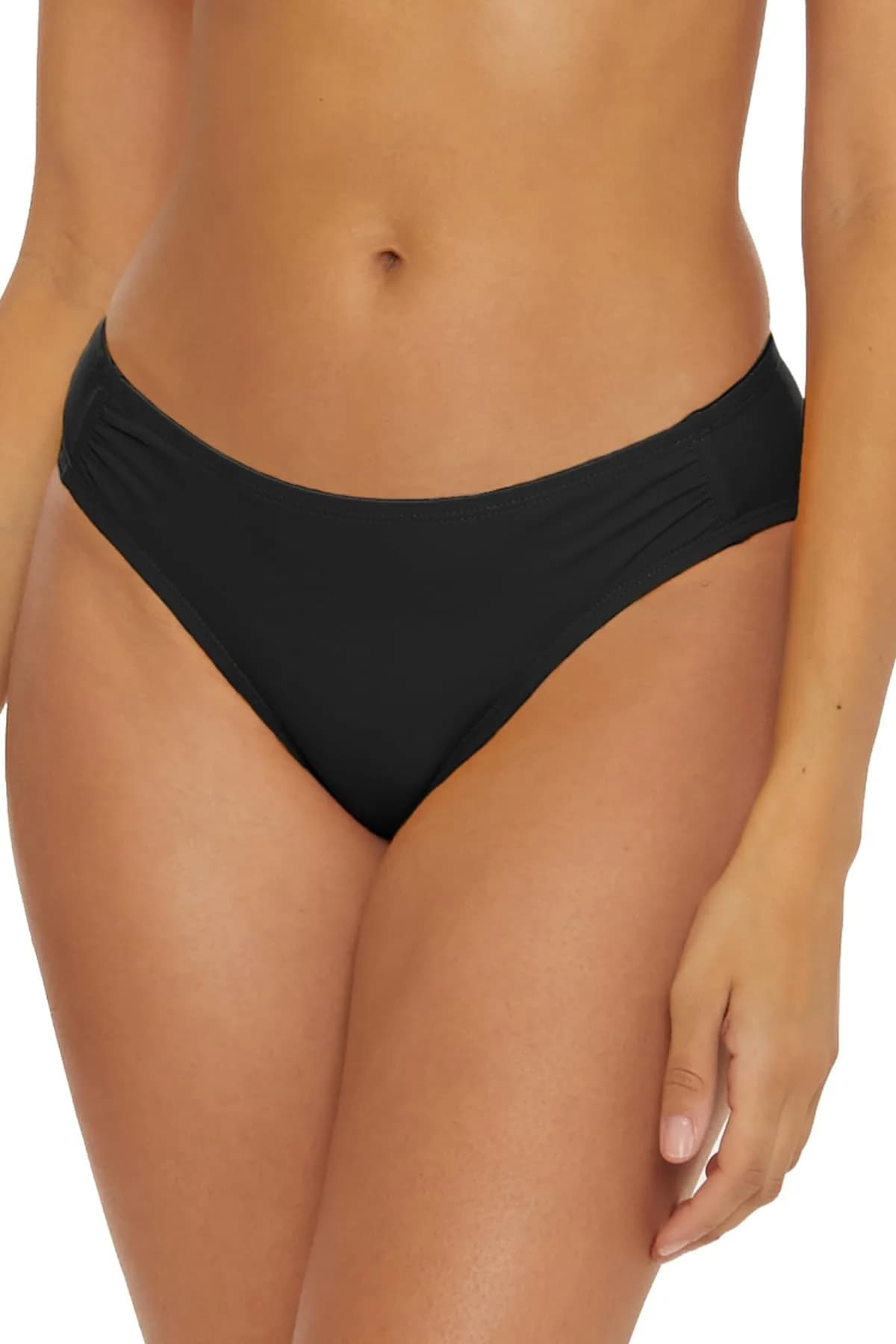 BCA by Rebecca Virtue Liana - Women's Side Shirred Bikini Bottom, Cheeky Coverage, Black, Small | Elegant Summer Swimwear — Black