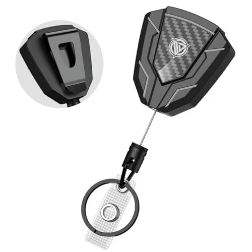 Oaridey Heavy Duty Retractable Keychain with Belt Clip, Carbon Fiber Front | 31.8in Steel Cord, 9oz Capacity thumbnail 1