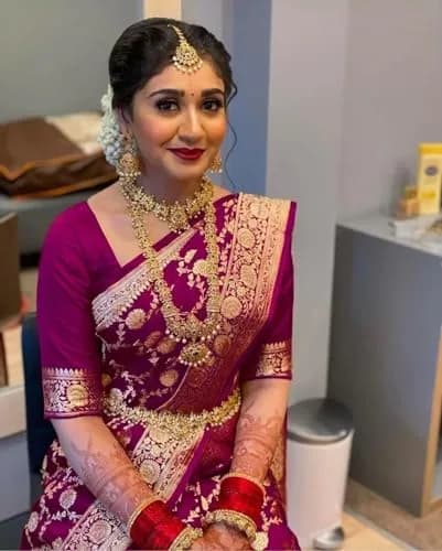 Sugathari Kanjivaram Silk Saree 5.5m | Traditional Wedding Wear in Wine thumbnail 2