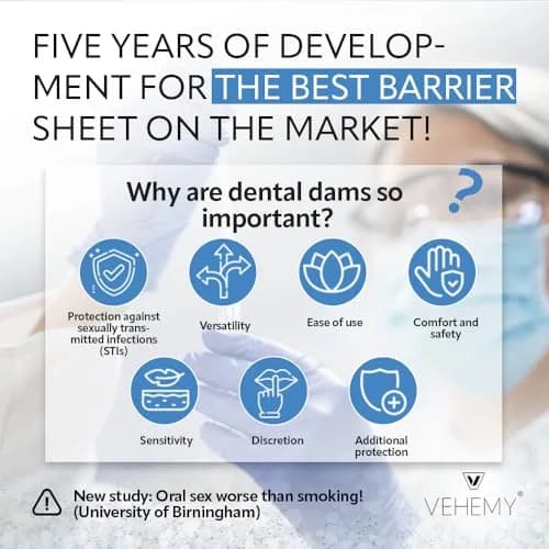 Vehemy Dental Dams 6-Pack | Latex-Free Hypoallergenic Oral Barrier for Safety & Sensation thumbnail 3