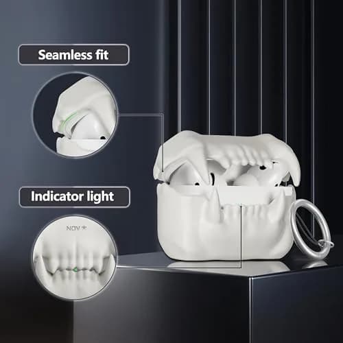 Novastar Airpods Pro 2 Case Cover | Tigertooth Silicone Protective Cover with Keychain (A-White) thumbnail 5