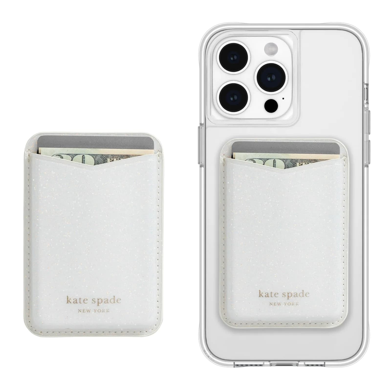 kate spade new york Magnetic Card Holder/Wallet - White Glitter | Stylish, Magnetic, Fits 3 Cards