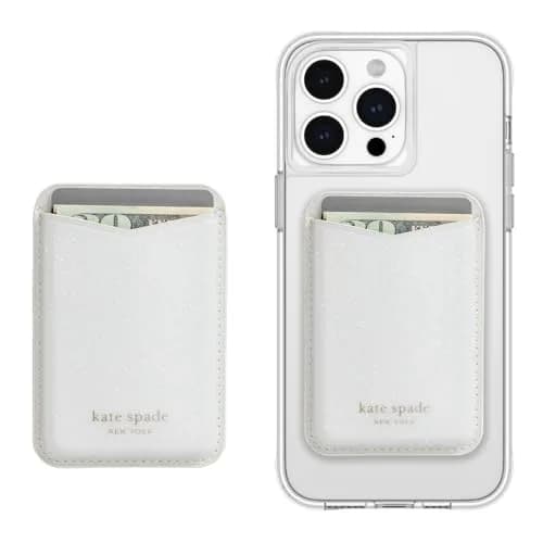 kate spade new york Magnetic Card Holder/Wallet - White Glitter | Stylish, Magnetic, Fits 3 Cards thumbnail 1