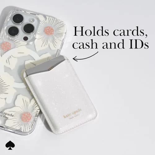 kate spade new york Magnetic Card Holder/Wallet - White Glitter | Stylish, Magnetic, Fits 3 Cards thumbnail 2