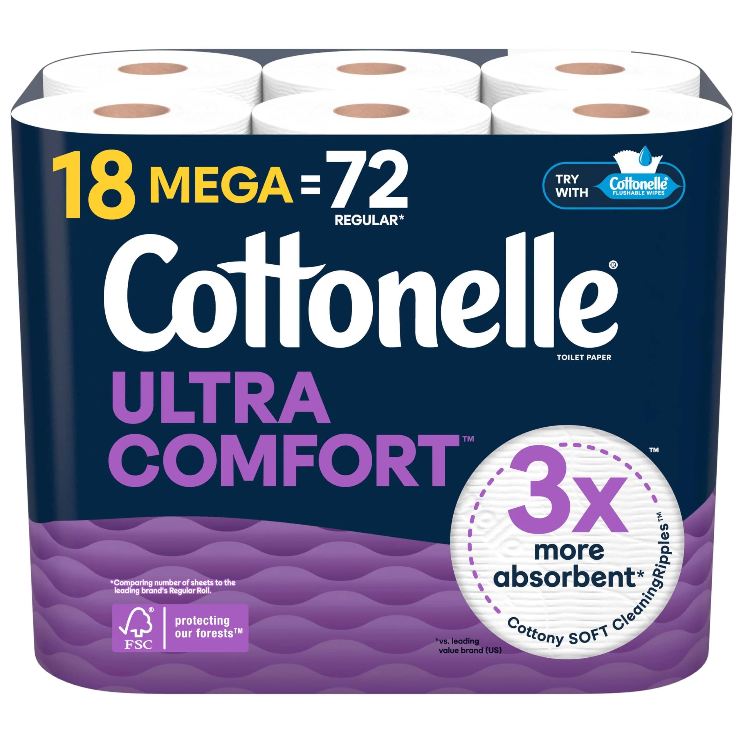 Cottonelle Ultra Comfort Toilet Paper 18 Mega Rolls (4392 Sheets Total) | FSC Certified, 2-Ply Softness - main product image