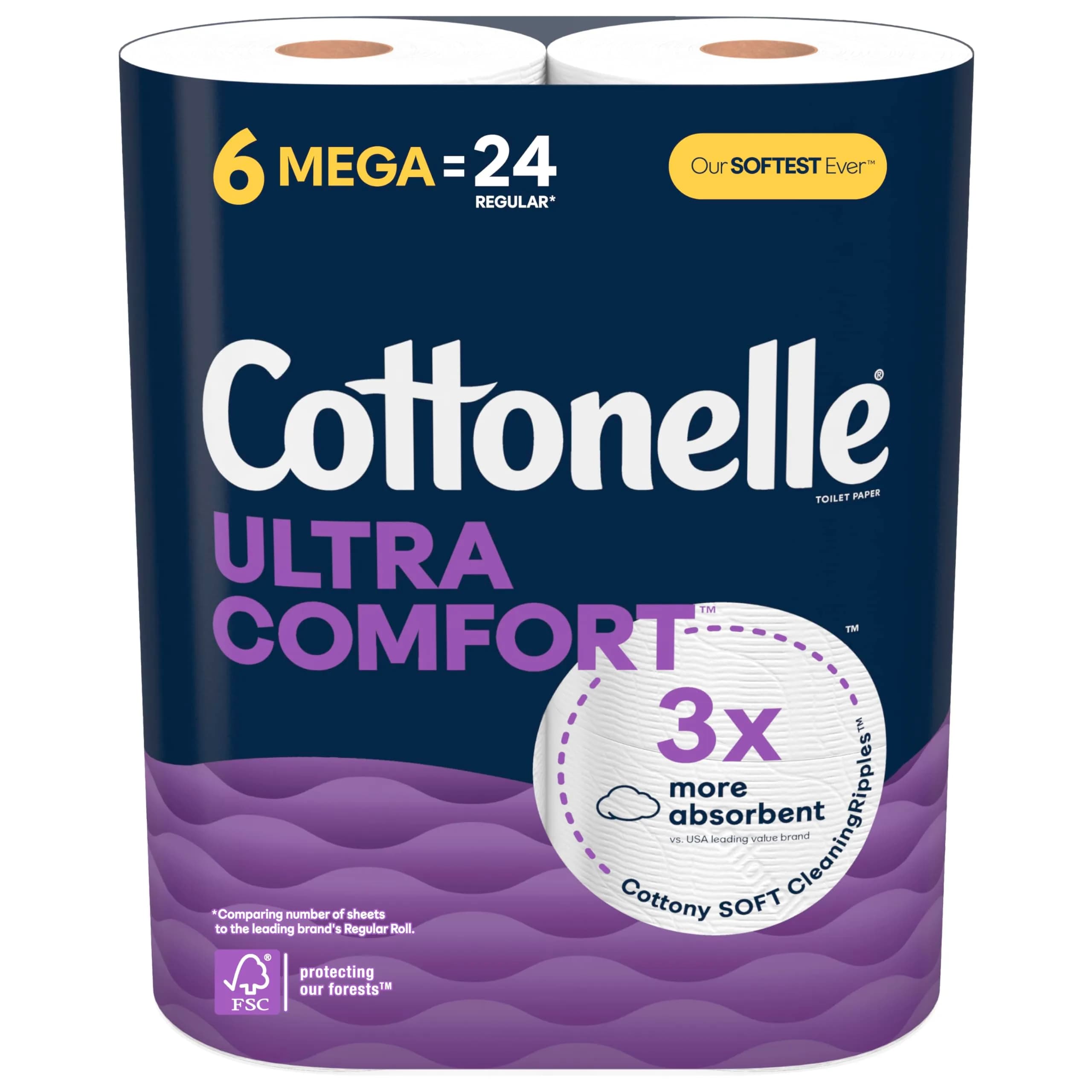 Cottonelle Ultra Comfort Toilet Paper Mega Rolls, 6 Rolls (244 Sheets Each) | Biodegradable & FSC-Certified - main product image